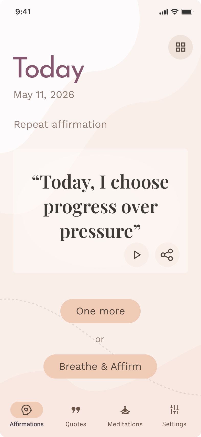 AffirmateMe daily affirmation screen